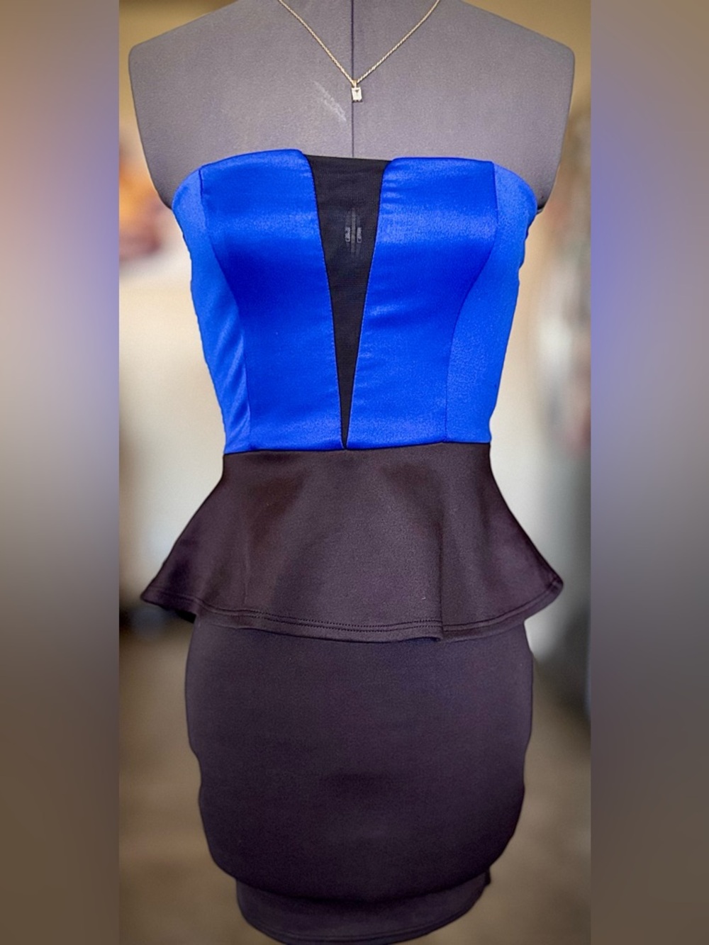 Y2K Black Blue Mesh Peplum Mini Dress Strapless Wet Seal XS